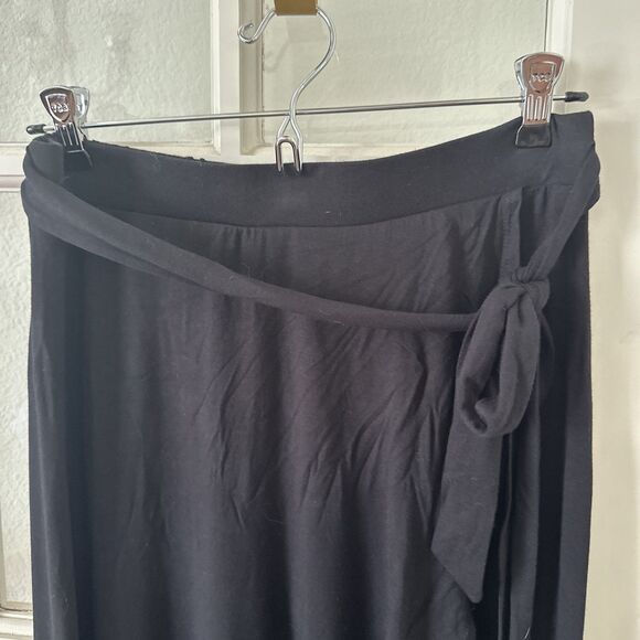 Midi Black Faux Wrap Skirt Womens Medium Stretch Pull On Elastic Waist - Picture 3 of 10